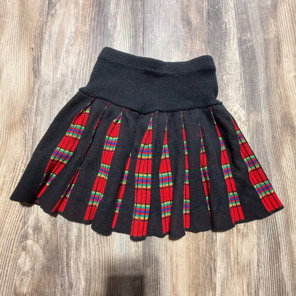 90s Miniwaves Knit Skirt Black Red Plaid Kidcore